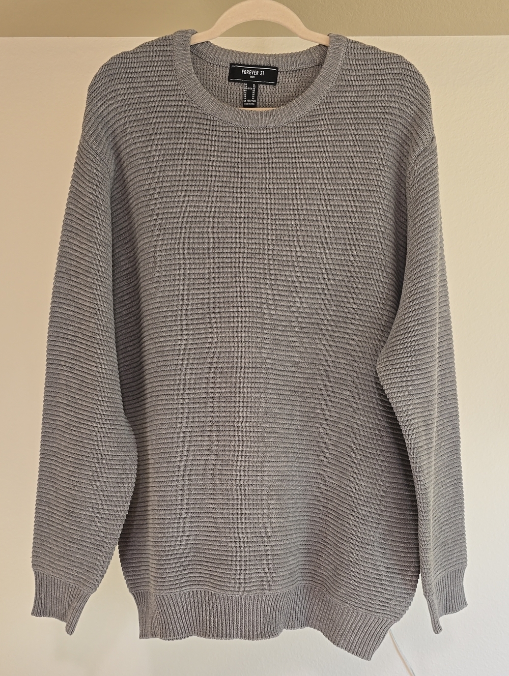 Forever 21 Men's Grey Ribbed Crewneck Sweater
